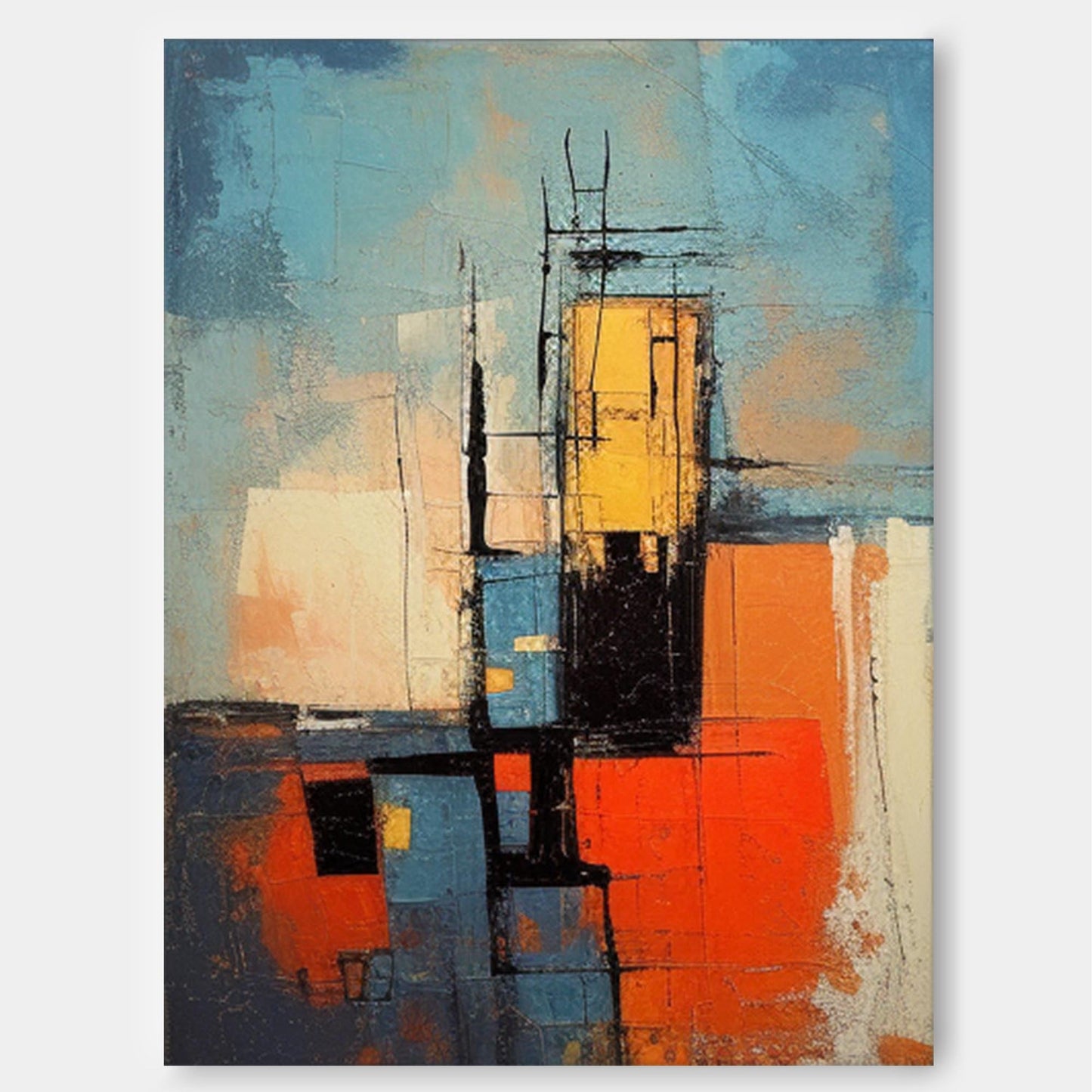 City Grid - Abstract Urban Orange and Blue Wall Art