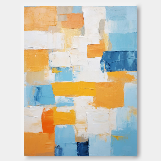 Summer Grid - Orange and Blue Wall Art Textured Abstract Canvas