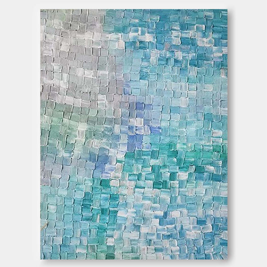 Serene Mosaic - Blue and Grey Tranquil Wall Art, Textured Painting