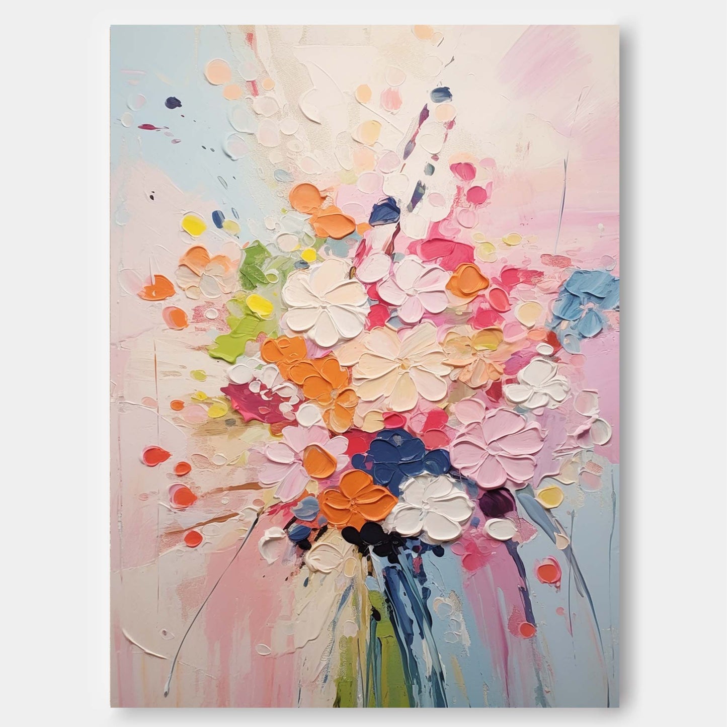 Joyful Blooms - Textured Abstract Floral Art, Colorful Impasto Painting