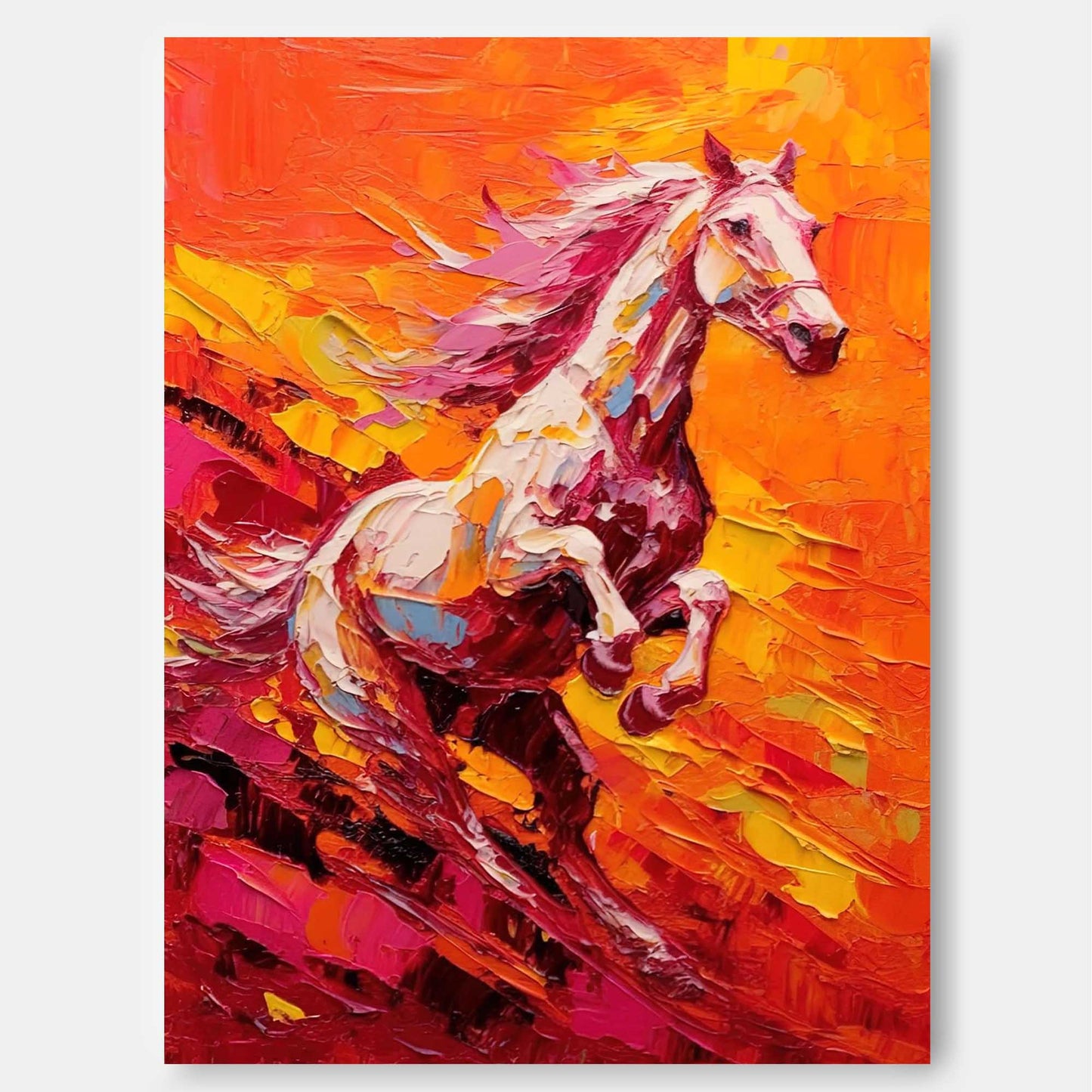Fiery Spirit - Impasto Red and Orange Equestrian Wall Art