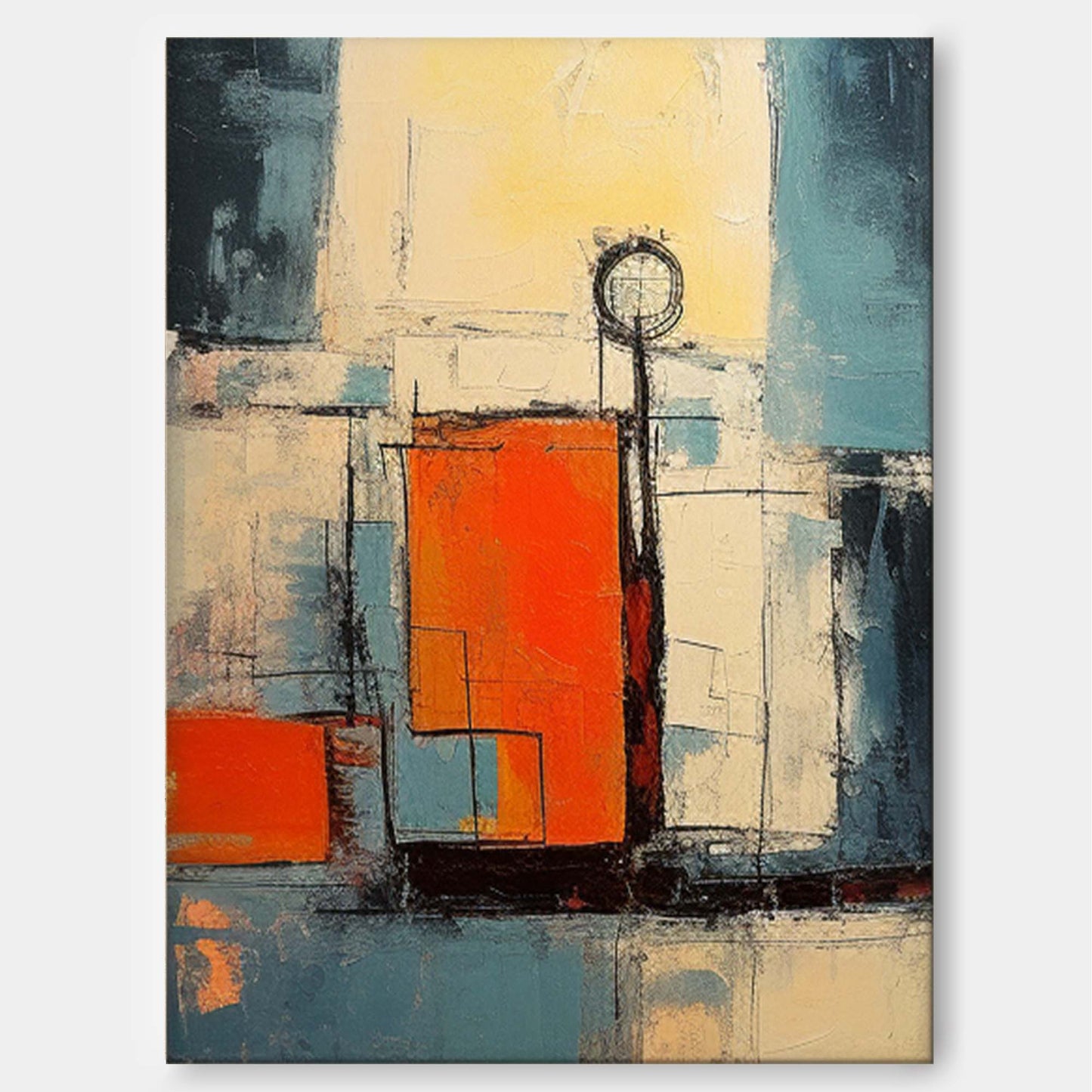 City Lights - Retro Teal and Orange Abstract Urban Artwork