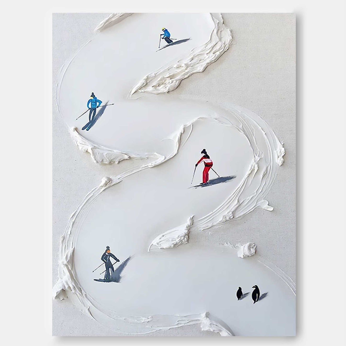 Downhill Fun - 3D Textured Ski Painting and Modern Ski Art