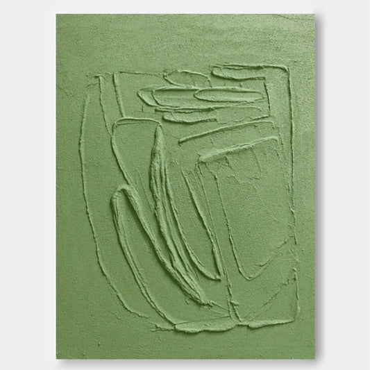 Elemental Form - Minimalist Textured Olive Green Wall Art
