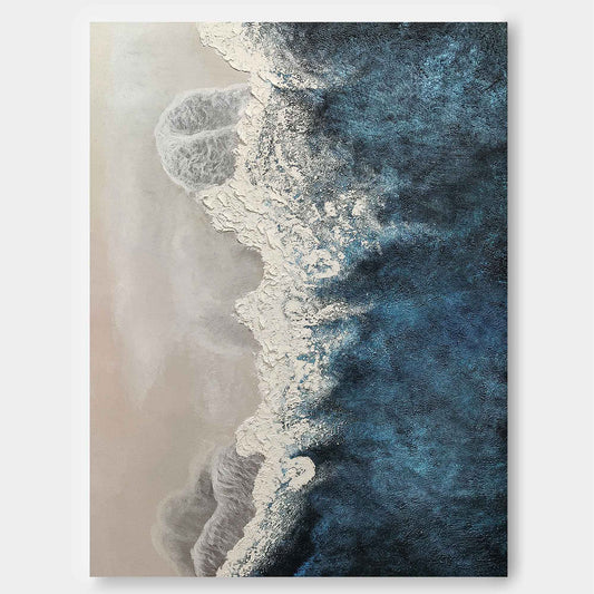 Ocean Crest - Textured 3D Coastal Wall Art, Blue and White