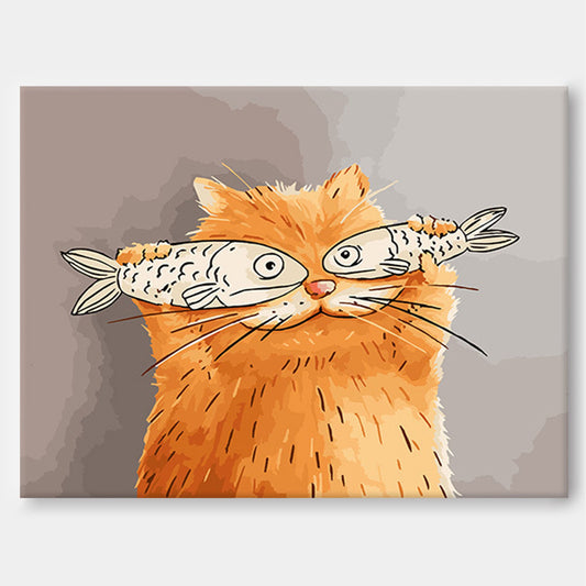 Fish Glasses - Funny Wall Art Quirky Cat Canvas Painting