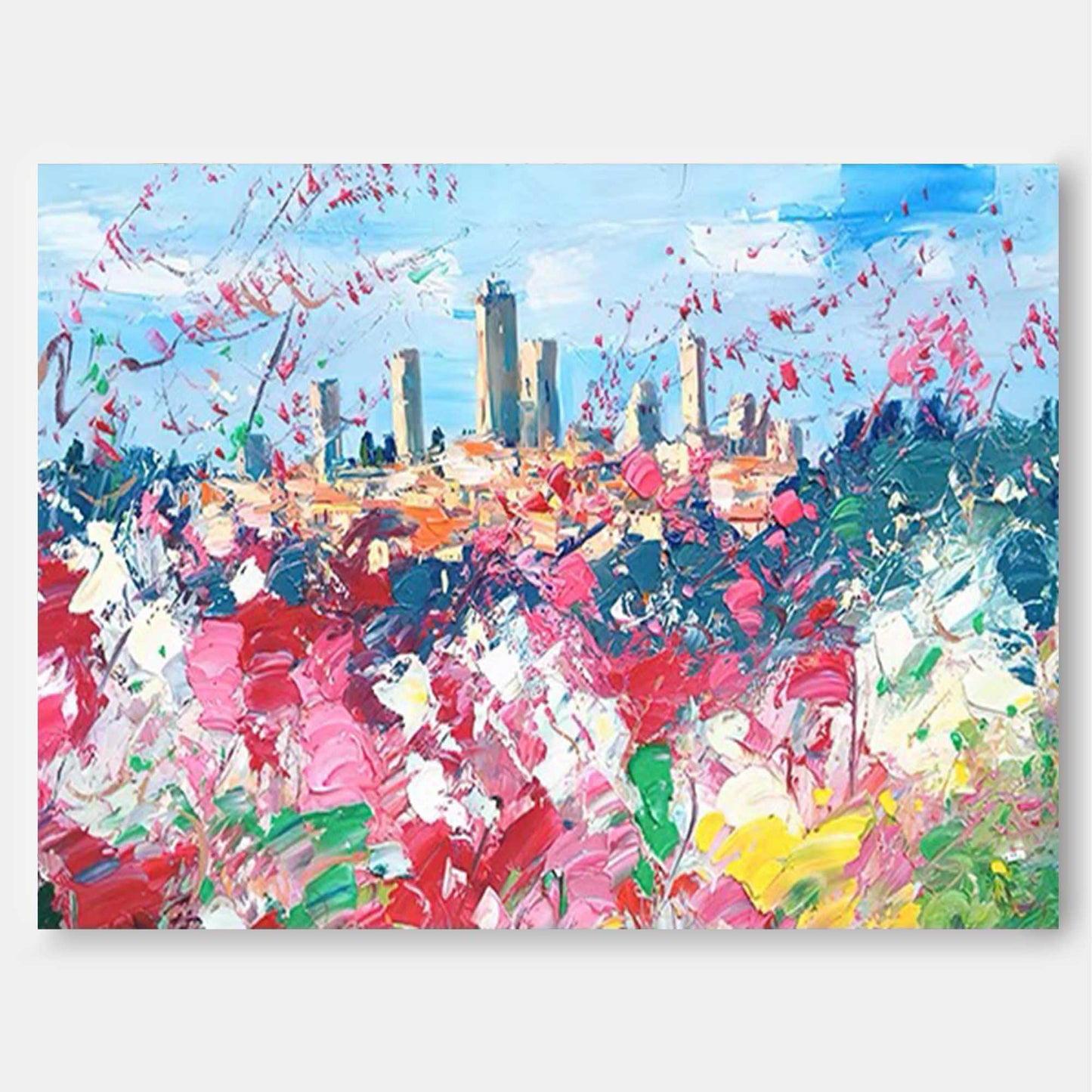 Meadow City - Abstract Flower Painting Colorful Landscape Canvas