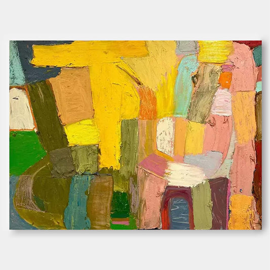 Village Light - Colorful Abstract Oil Painting, Heavy Texture Art