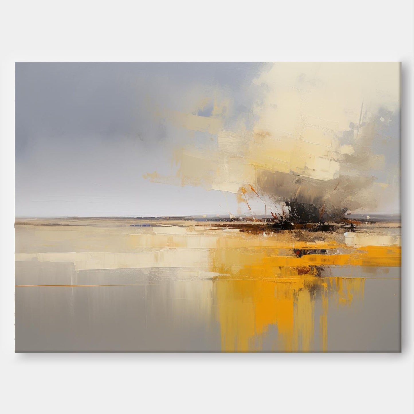 Stormy Gold - Grey and Yellow Wall Art Abstract Landscape Canvas