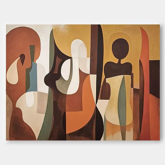The Gathering - Figurative Abstract African Wall Art in Earth Tones