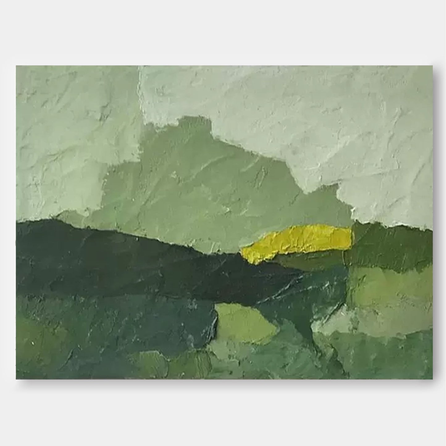 Verdant Hills - Minimalist Landscape Art, Textured Green Abstract Canvas