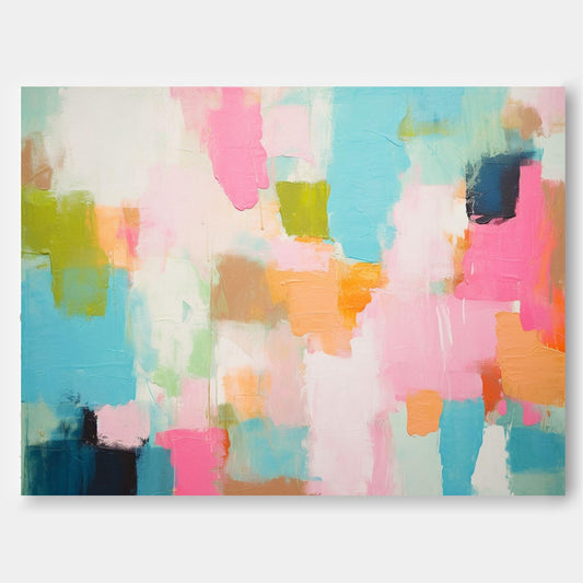 Spring Daydream - Contemporary Pink and Green Wall Art, Multicolor Textured Painting