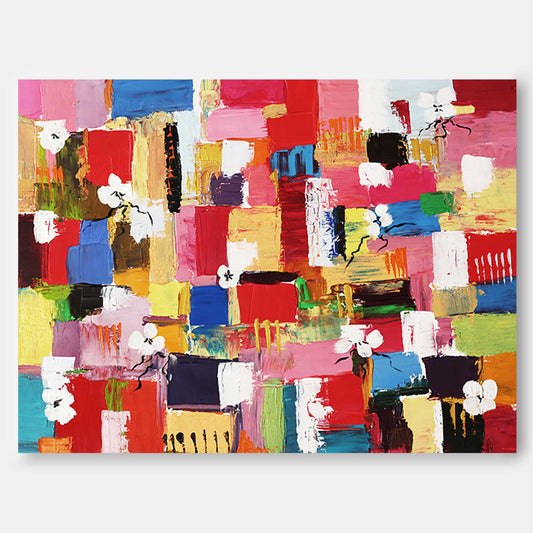 Joyful Blooms - Contemporary Flower Paintings with Abstract Color Blocks