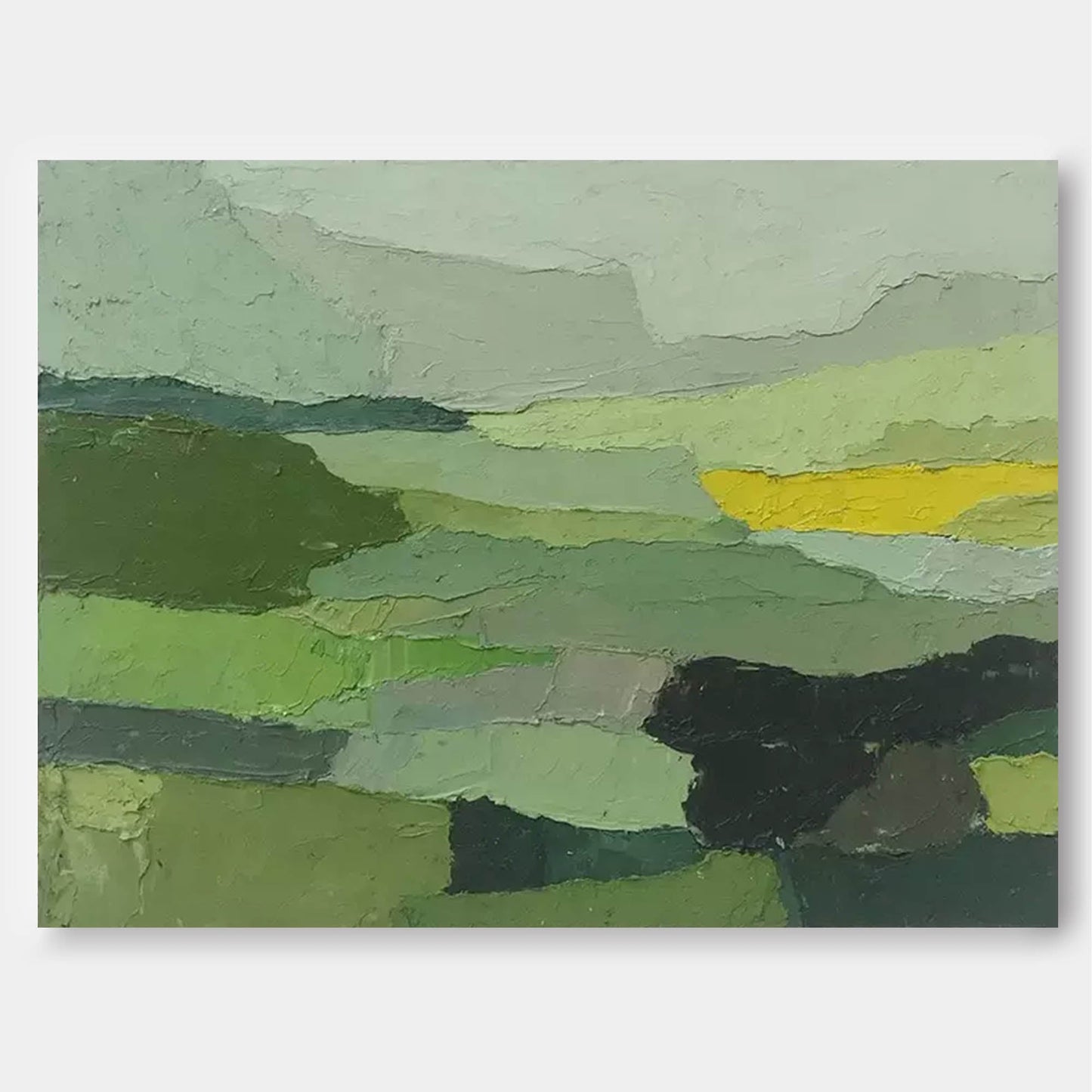 Rolling Fields - Textured Abstract Landscape Painting in Earthy Greens