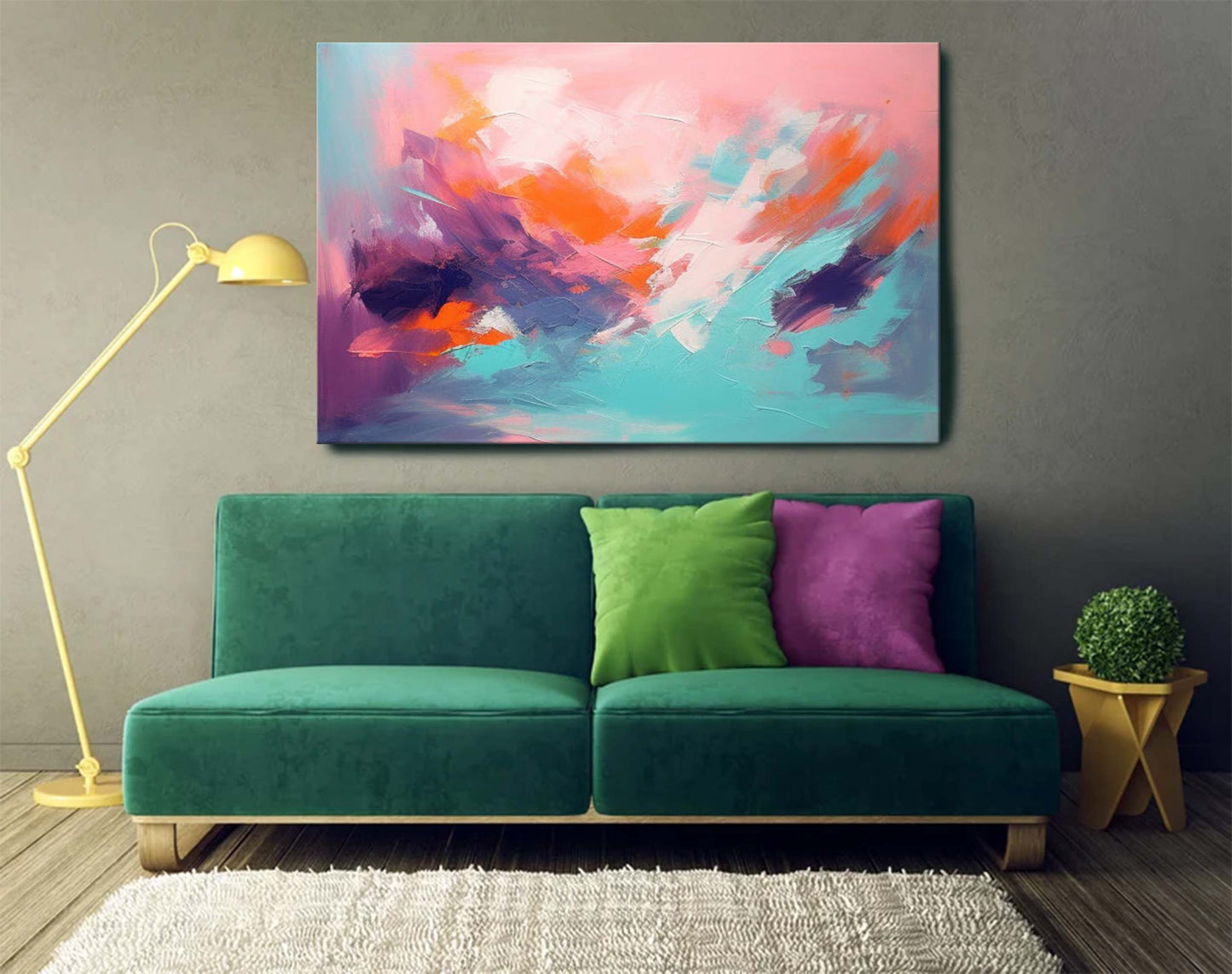 Sunset Dream - Pink and Orange Abstract Painting Horizontal Canvas