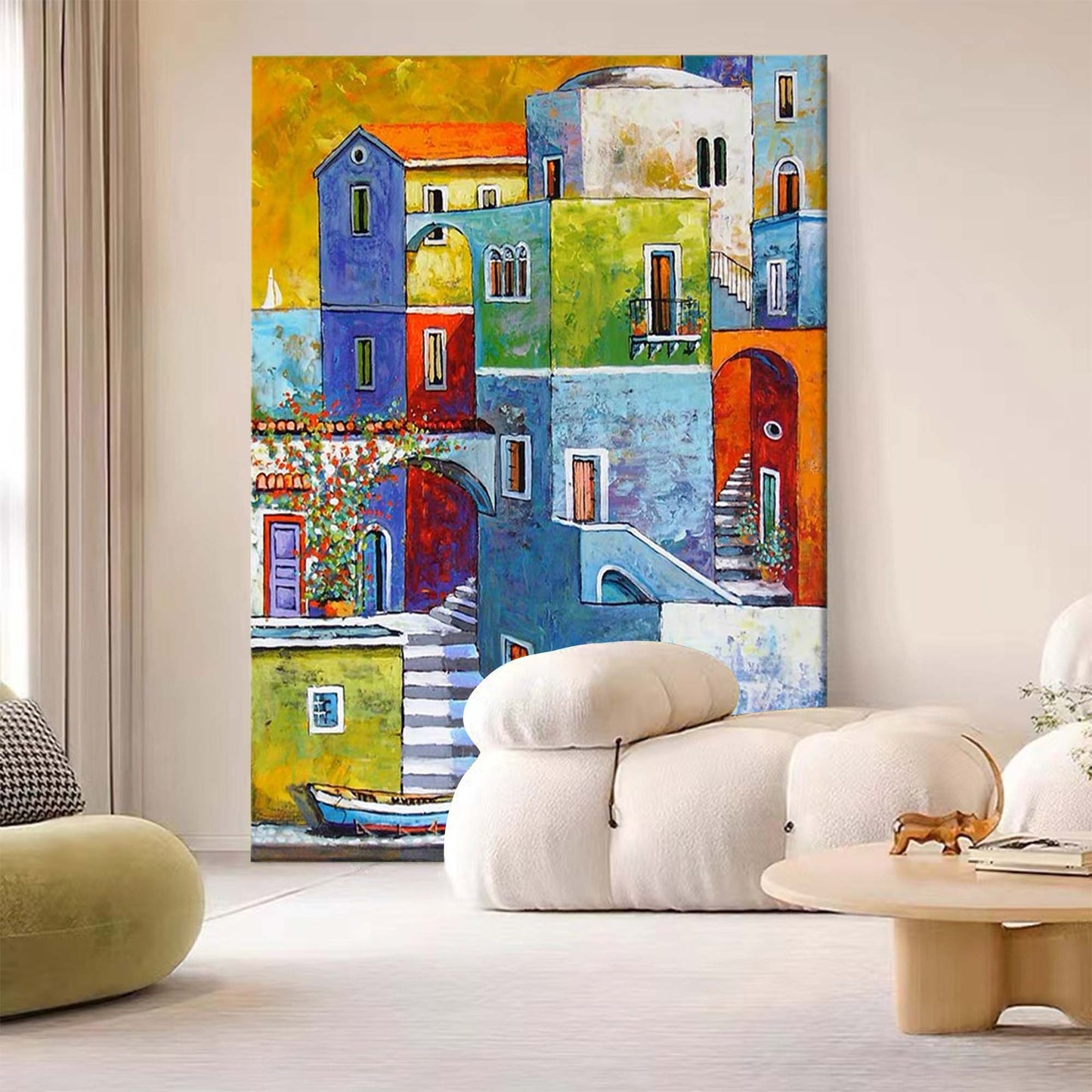 Coastal Charm - Mediterranean Wall Art Colorful Village Canvas