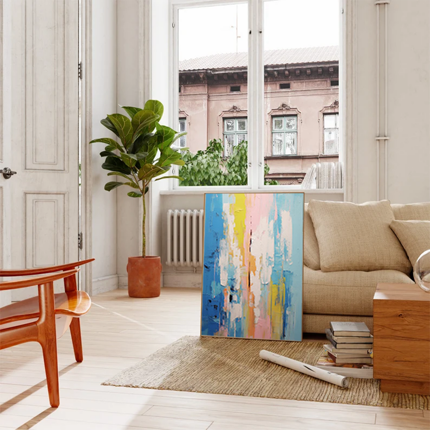 Summer Rain - Vertical Abstract Painting Colorful Textured Art