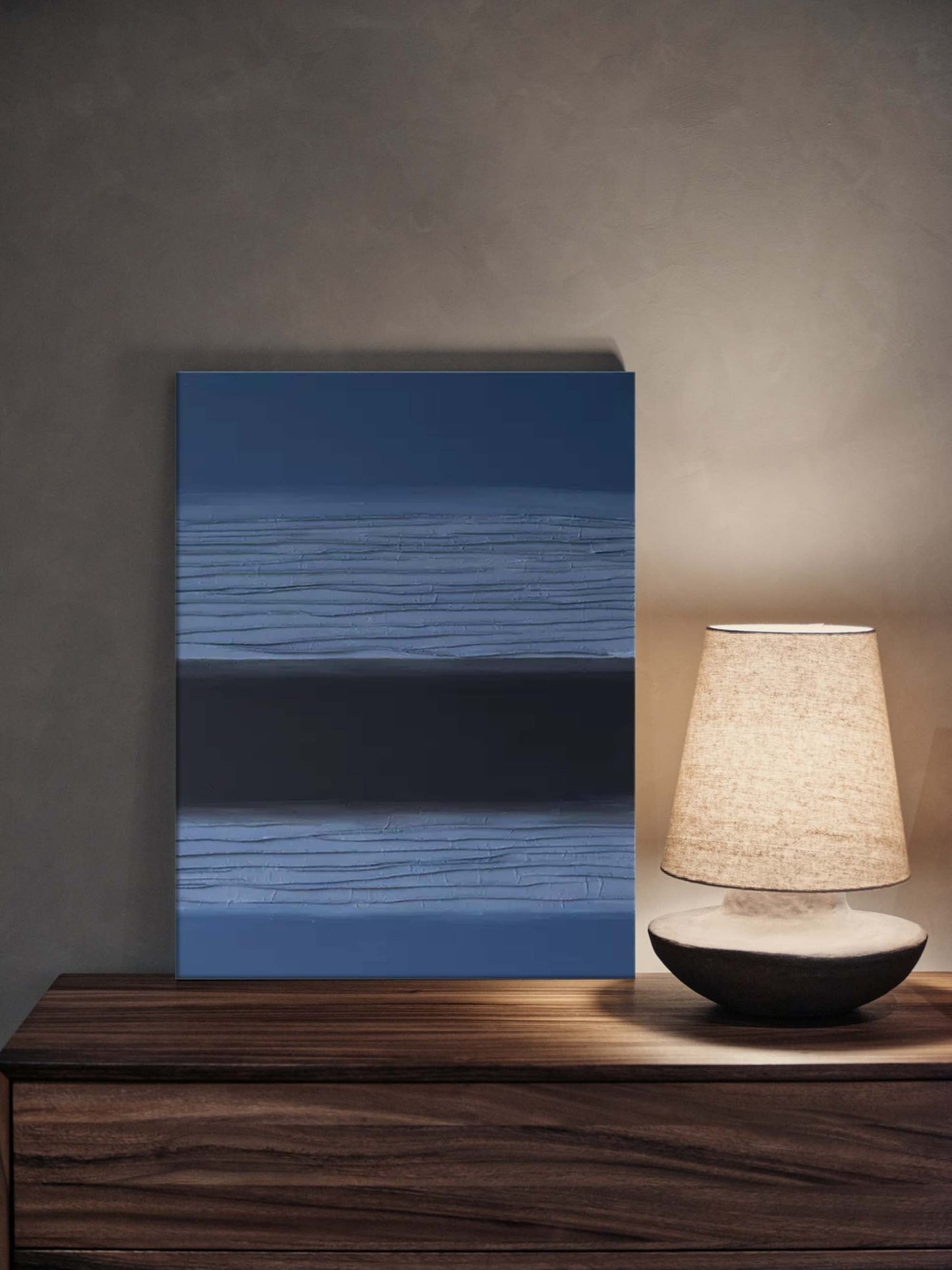 Void Horizon - Minimalist Black Abstract Painting with Textured Blue