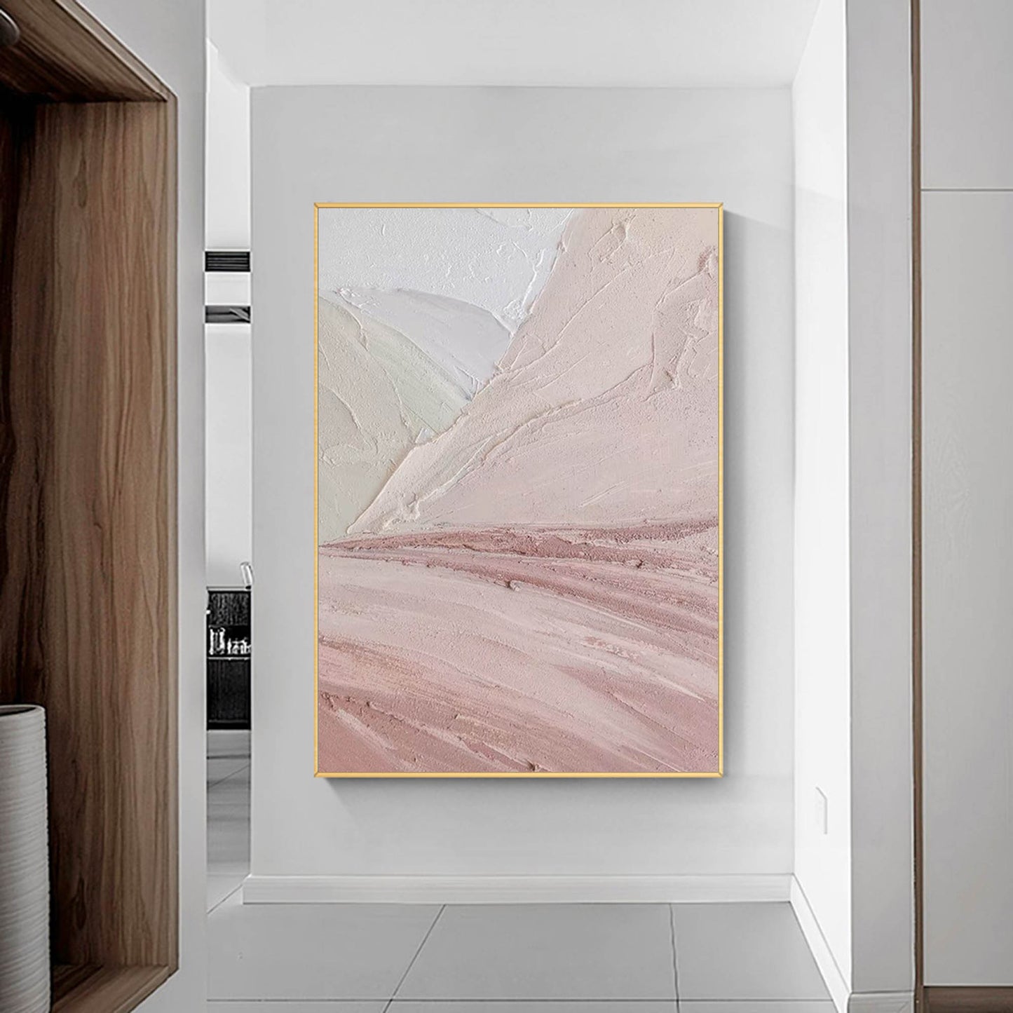 Blush Horizons - Pink Textured Wall Art Abstract Landscape Painting