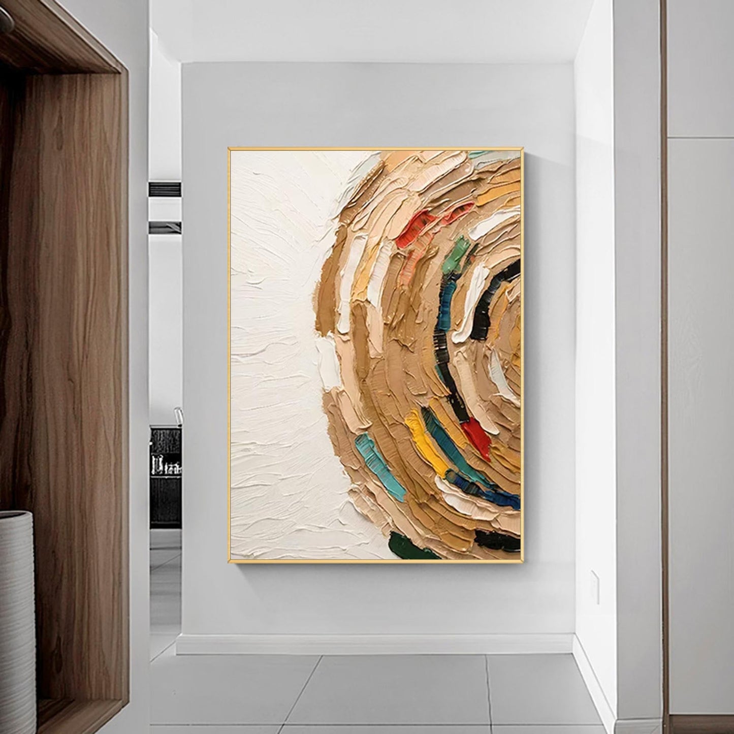 Earthen Swirl - Round Abstract Textured Oil Painting