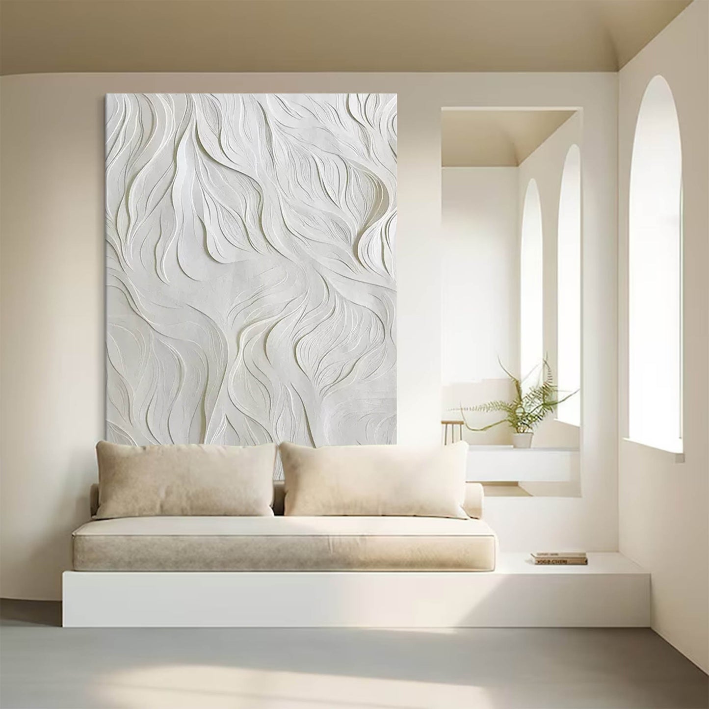 Flowing Forms - Textured White Plaster Wall Art in Wabi Sabi Style