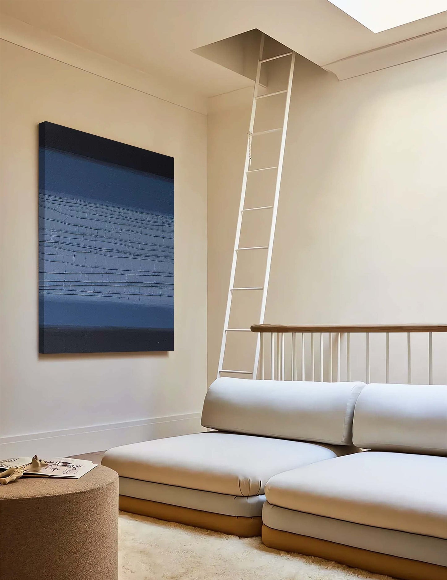 Deep Horizons - Textured Blue and Black Art in Minimalist Style