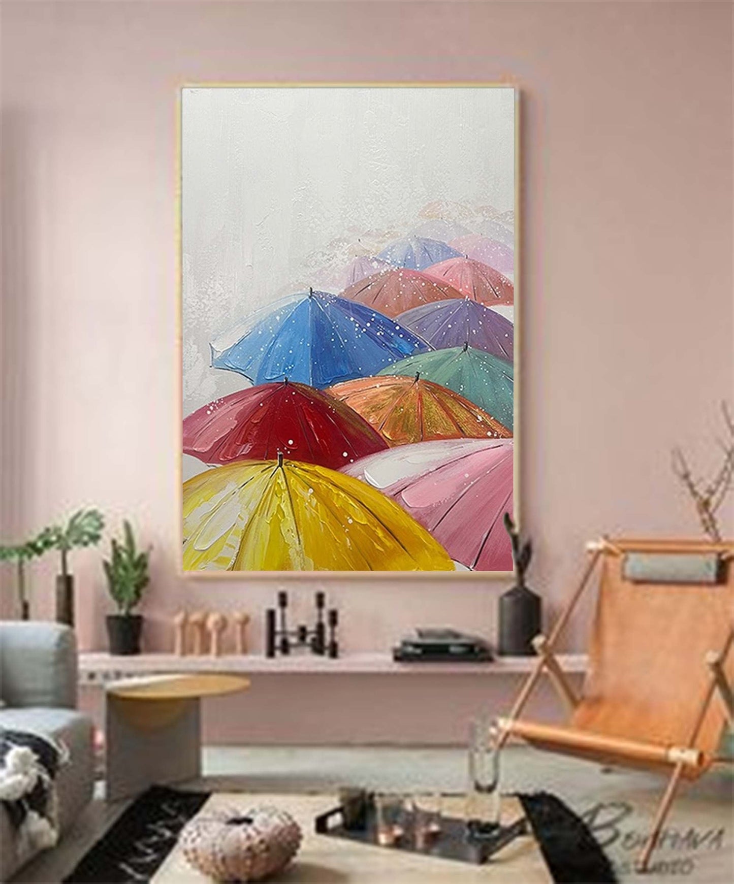 Rainy Day Joy - Colorful Wall Art Umbrella Canvas Painting