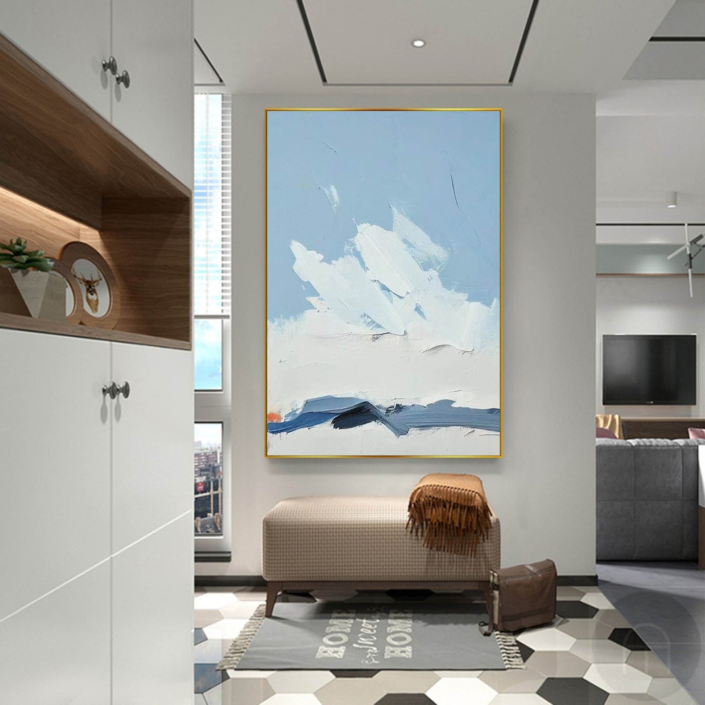 Winter Peak - Blue and White Mountain Wall Art Canvas