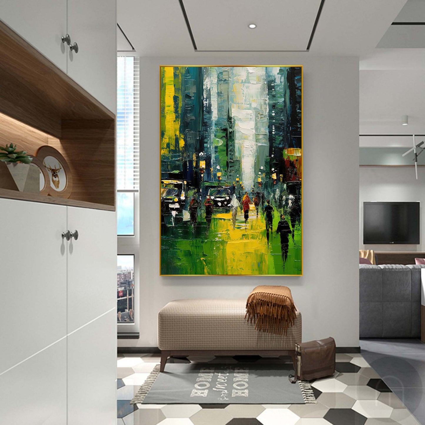 City Rain - Modern Wall Art for Living Room Abstract Cityscape Canvas