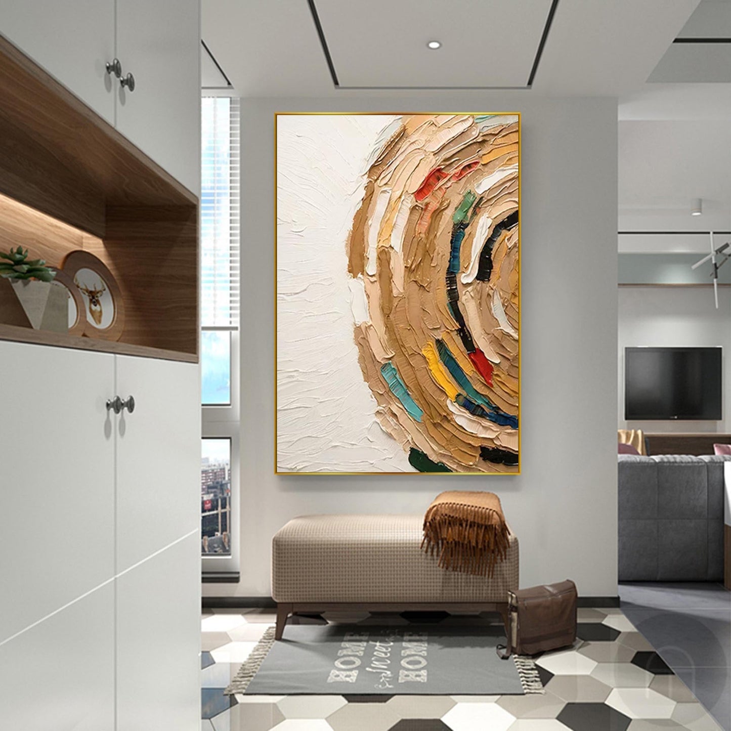 Earthen Swirl - Round Abstract Textured Oil Painting