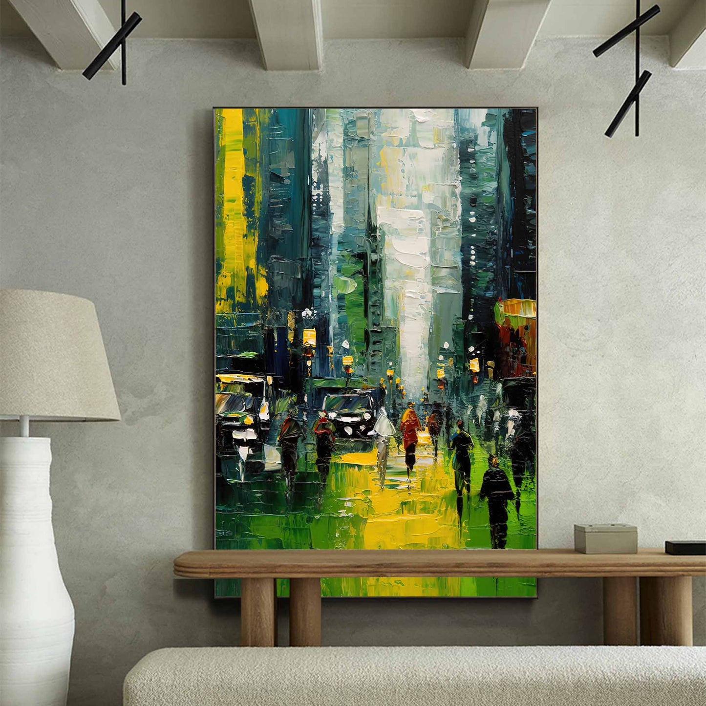City Rain - Modern Wall Art for Living Room Abstract Cityscape Canvas