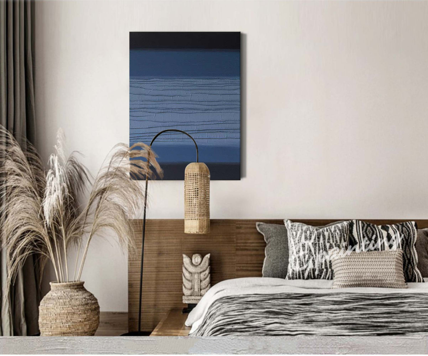 Deep Horizons - Textured Blue and Black Art in Minimalist Style