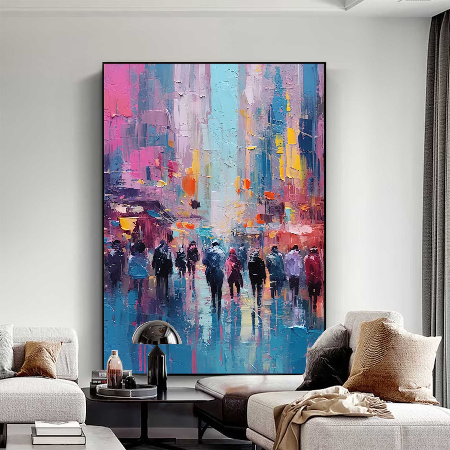 Rainy Metropolis - Cityscape Wall Art Colorful Abstract Canvas