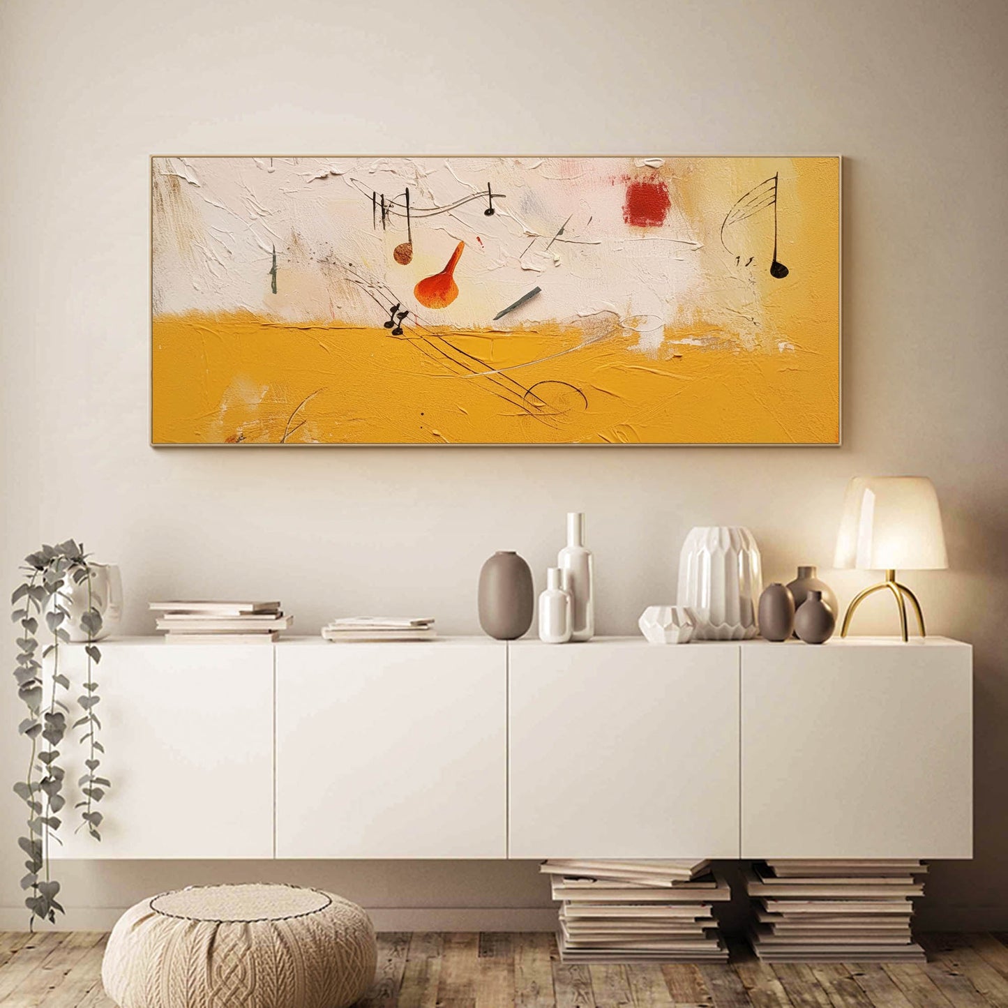 Golden Harmony - Textured Abstract Music Painting