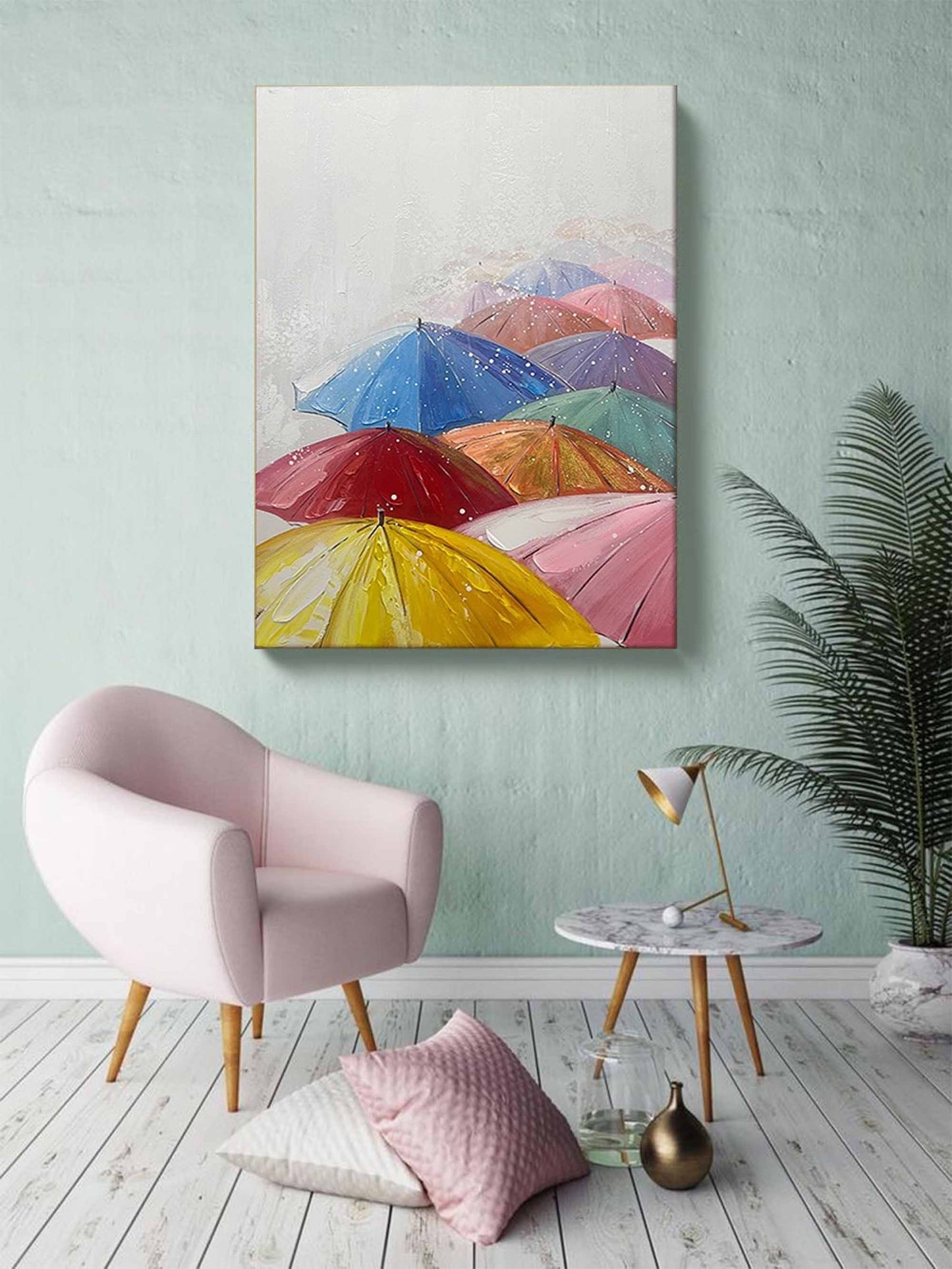 Rainy Day Joy - Colorful Wall Art Umbrella Canvas Painting
