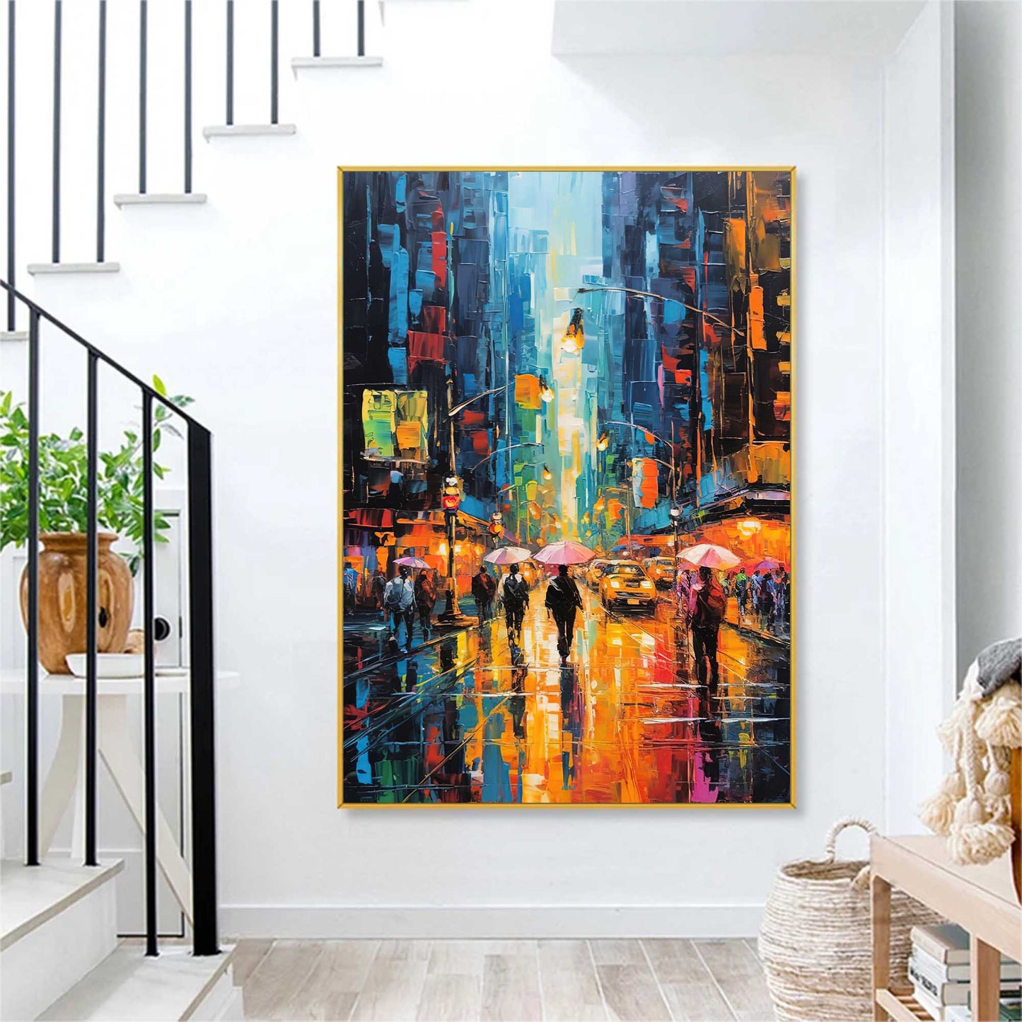 Neon Rain - Abstract City Painting Colorful Street Scene