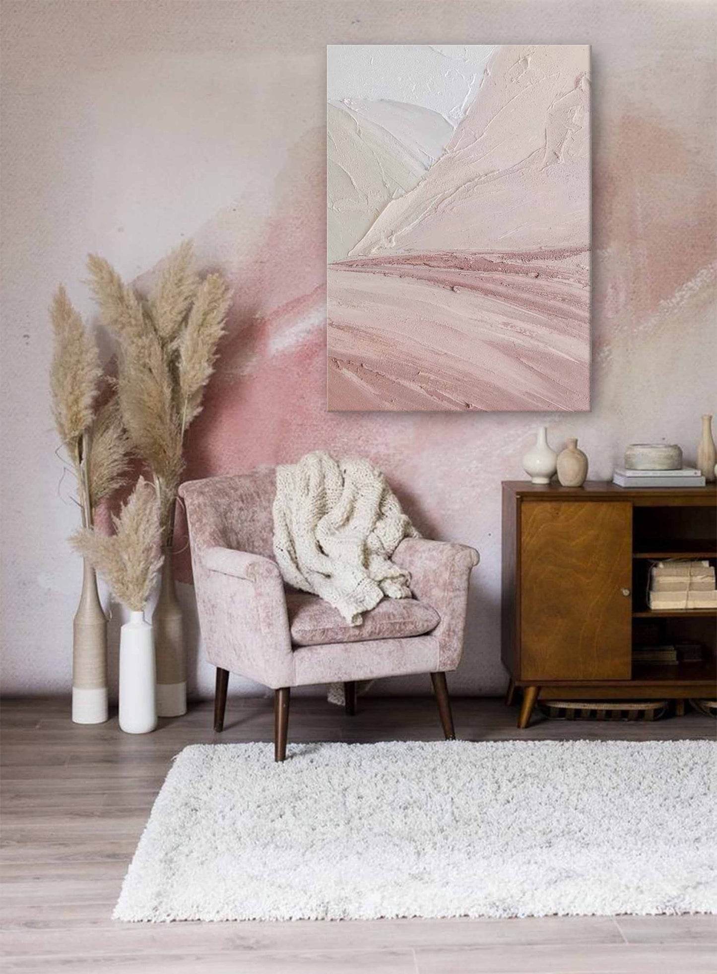 Blush Horizons - Pink Textured Wall Art Abstract Landscape Painting