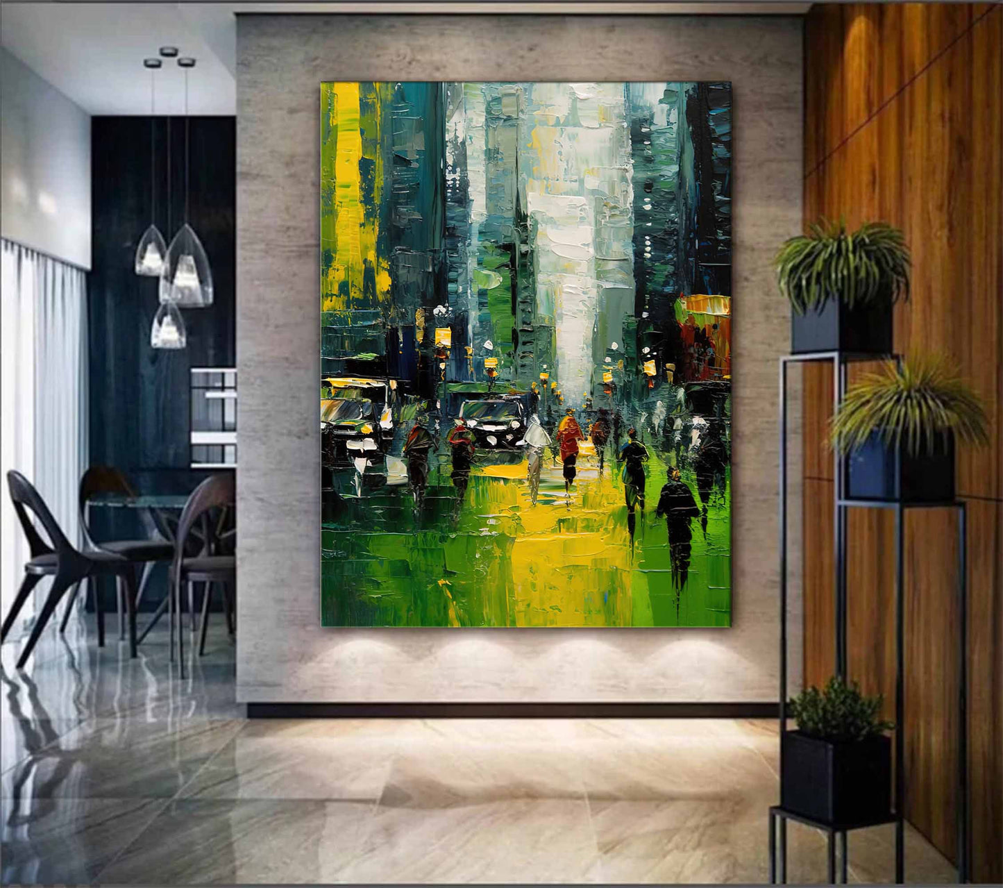 City Rain - Modern Wall Art for Living Room Abstract Cityscape Canvas