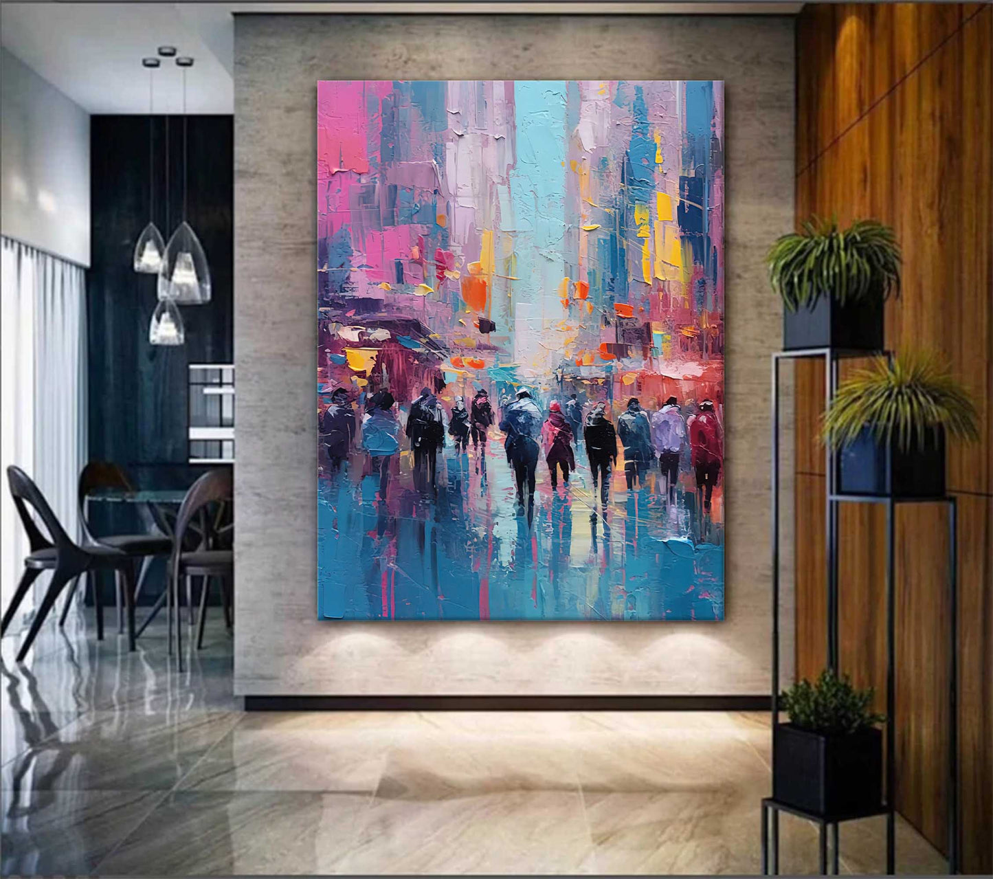 Rainy Metropolis - Cityscape Wall Art Colorful Abstract Canvas