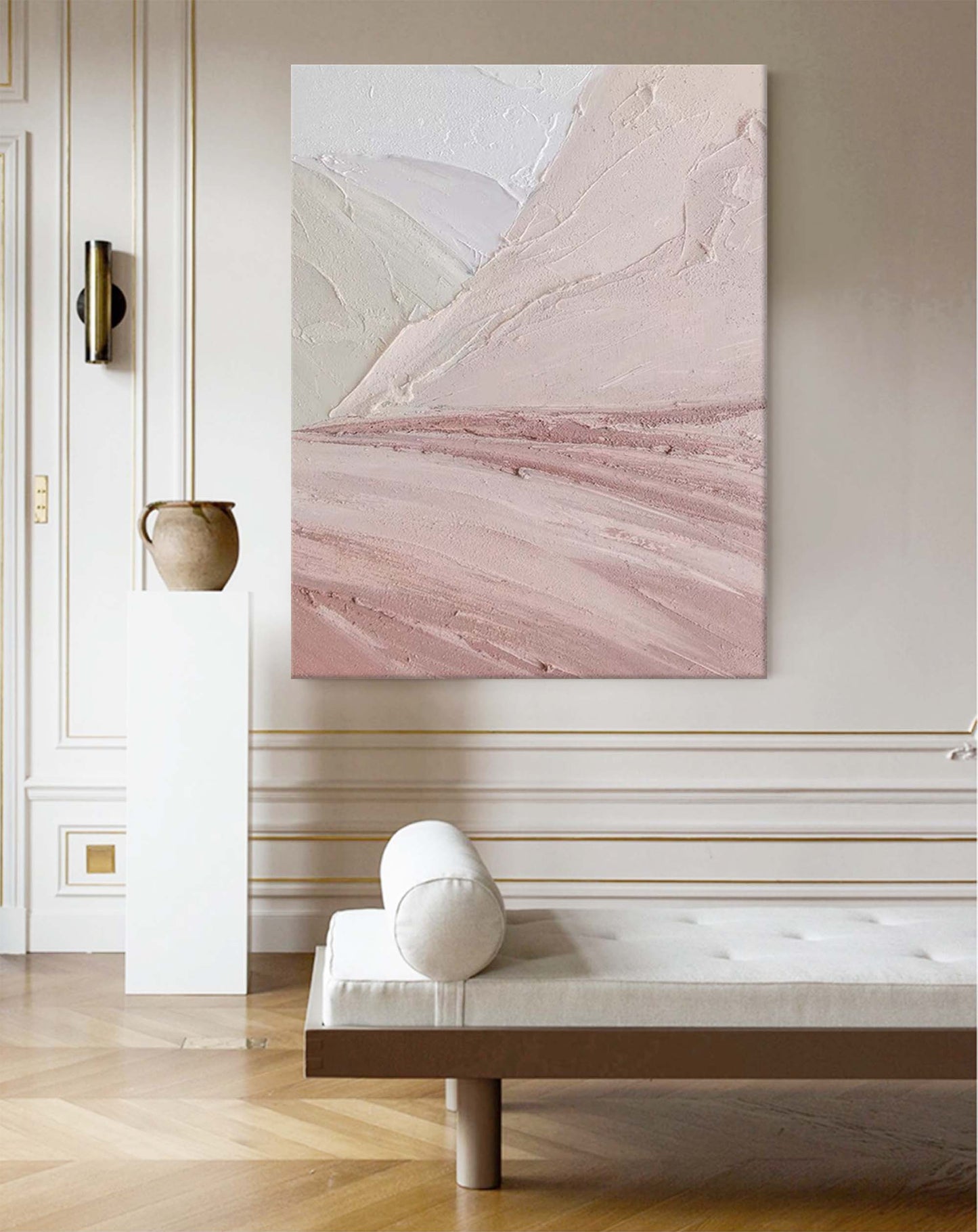 Blush Horizons - Pink Textured Wall Art Abstract Landscape Painting