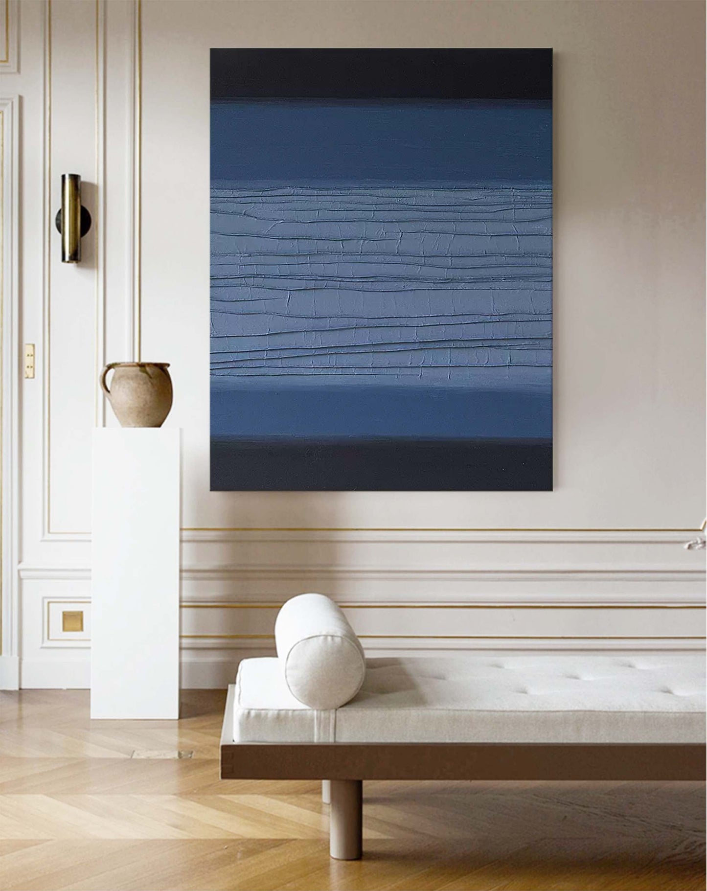 Deep Horizons - Textured Blue and Black Art in Minimalist Style
