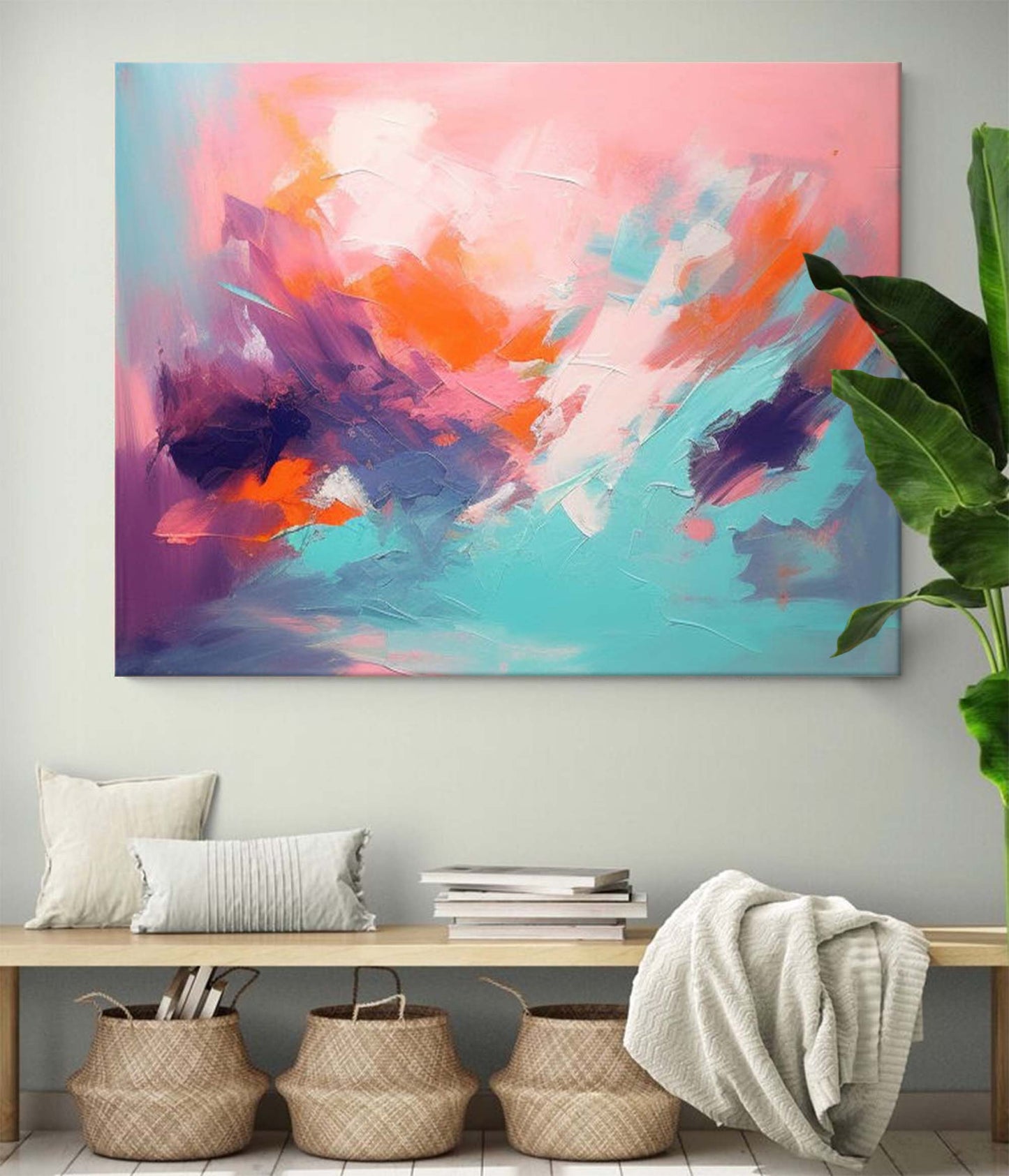 Sunset Dream - Pink and Orange Abstract Painting Horizontal Canvas