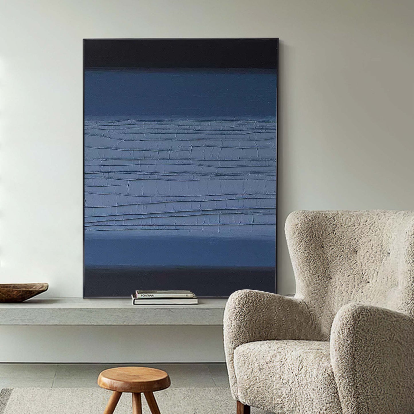 Deep Horizons - Textured Blue and Black Art in Minimalist Style