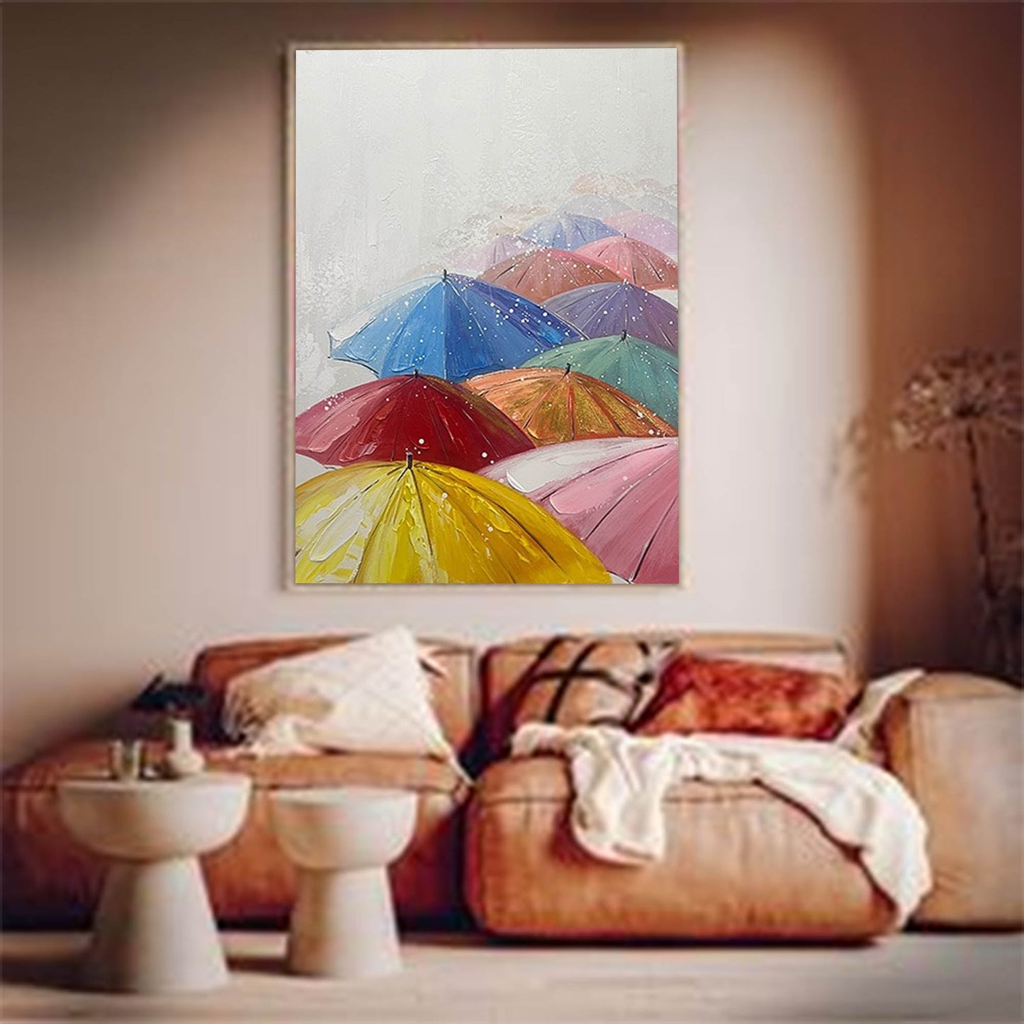 Rainy Day Joy - Colorful Wall Art Umbrella Canvas Painting