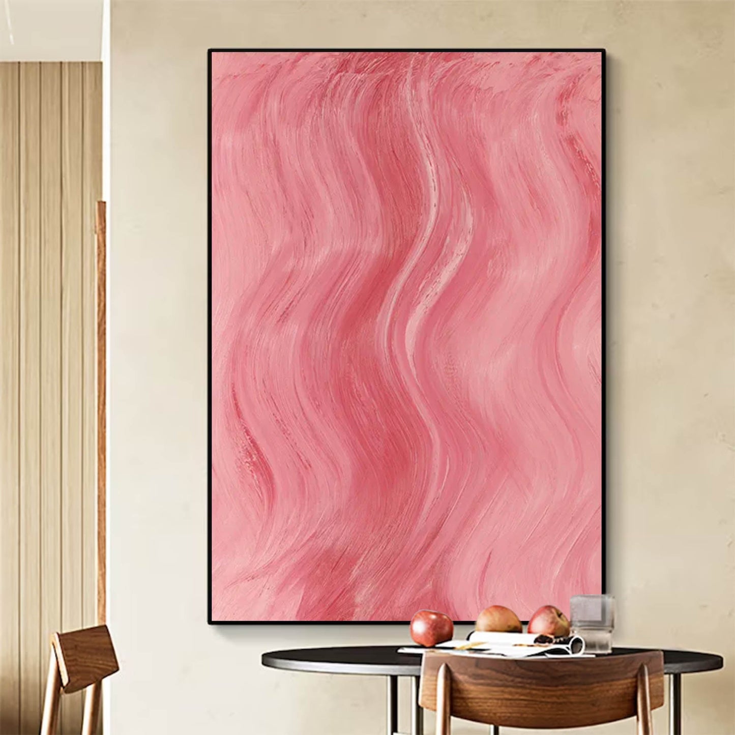 Rosewater Flow - Soft Blush Pink Abstract Painting with Flowing Texture