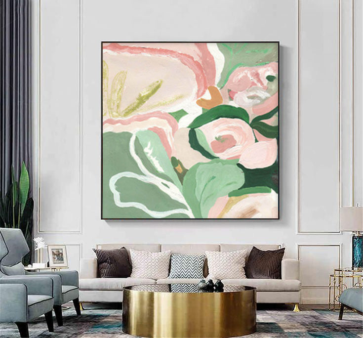 Garden Close-Up - Abstract Floral Pink and Green Wall Art