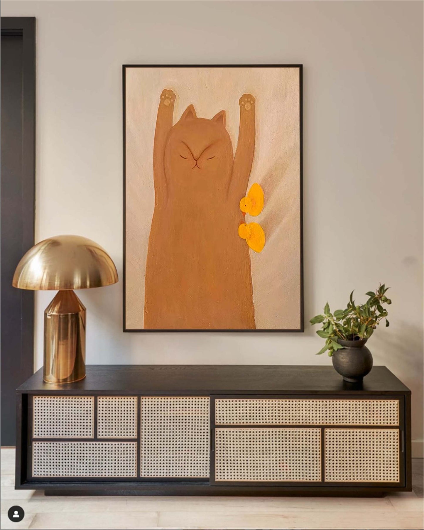 Morning Stretch - Cute Cat and Chick Nursery Wall Art