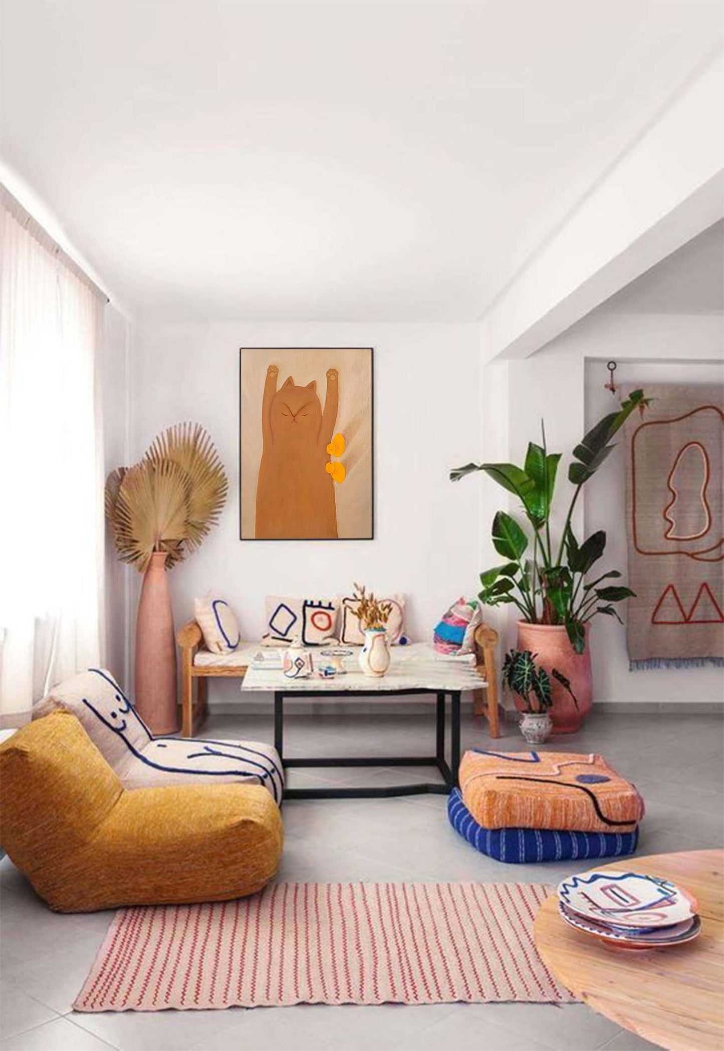 Morning Stretch - Cute Cat and Chick Nursery Wall Art