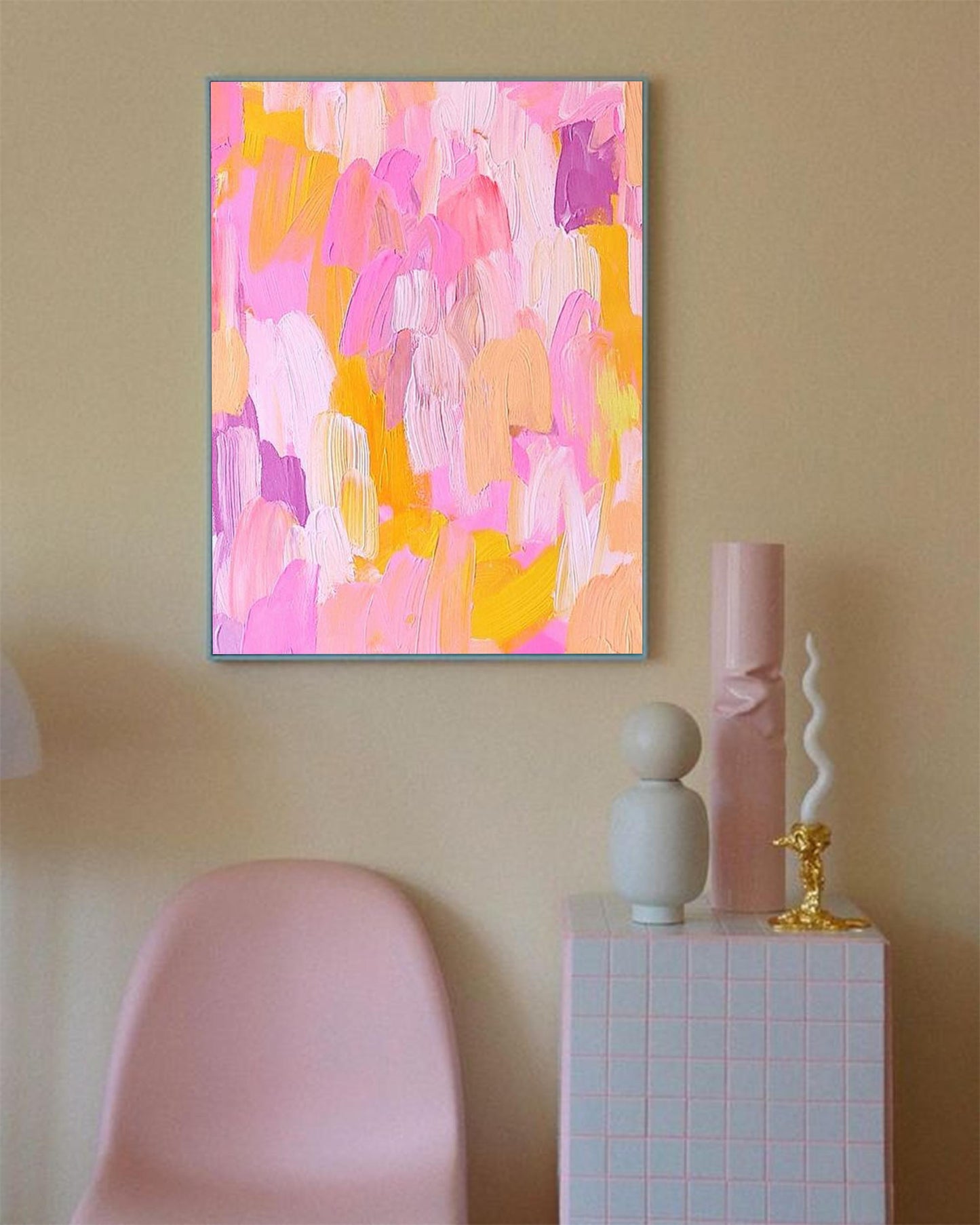 Pastel Dreams - Pink and Yellow Abstract Acrylic Paintings on Canvas