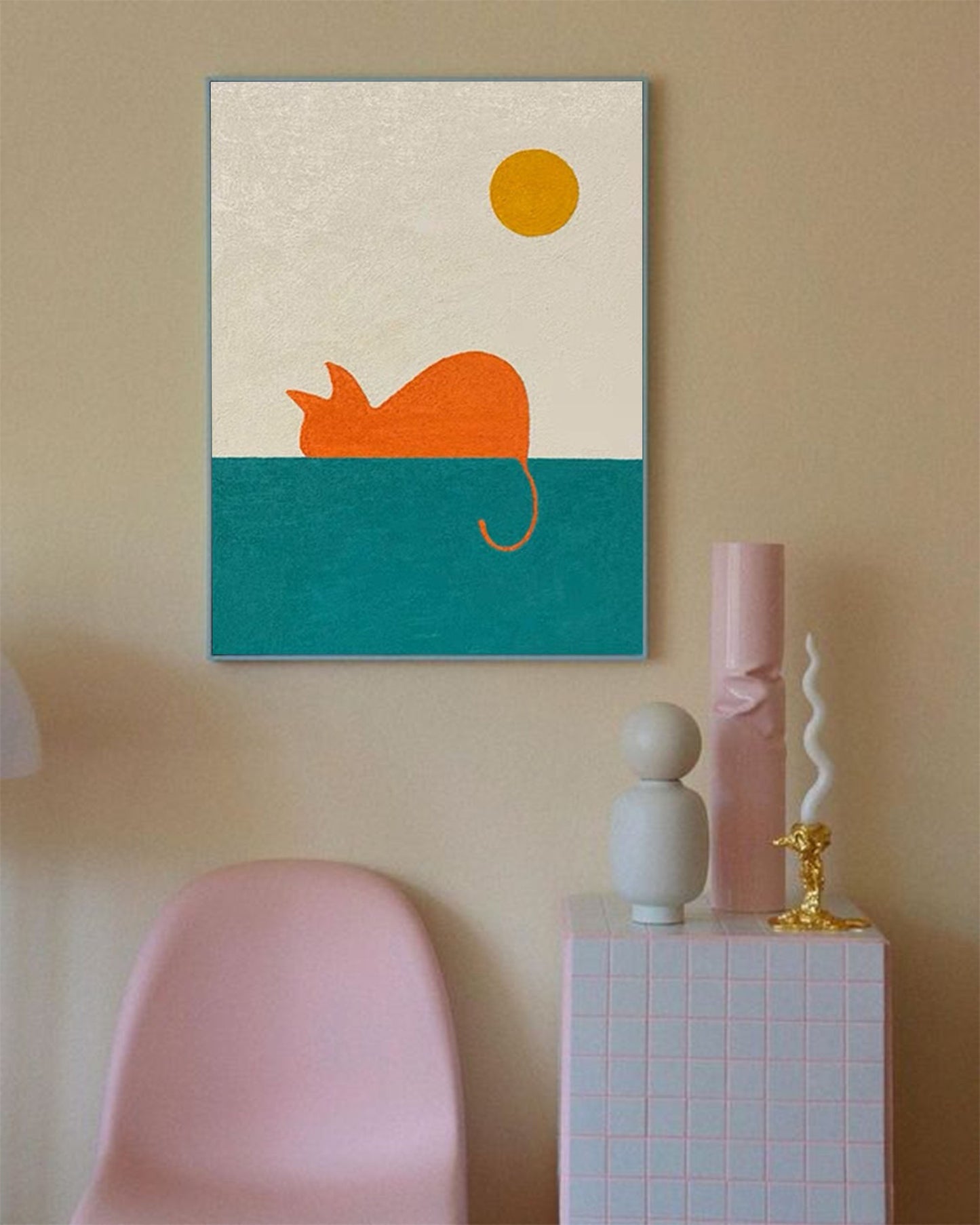 Sunset Watcher - Minimalist Cat Art Modern Wall Decor